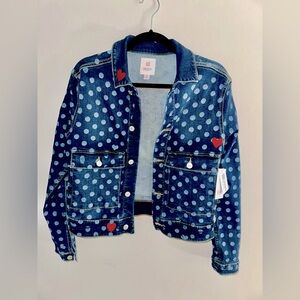 ❤️Valentine’s Day❤️attire!NWT - LuLaRoe Kenny Denim Jacket polka dots and hearts
